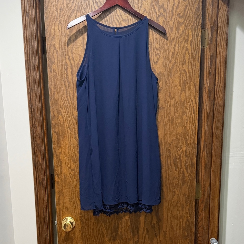 by & by Midnight Blue Chemise with Lace Hem